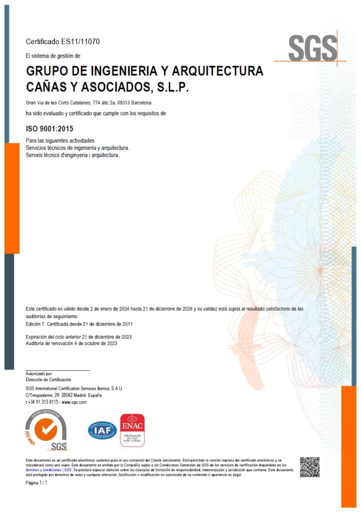 Certificado ISO 9001:2015 de ICA-Grupo, garantía de calidad y excelencia en servicios de ingeniería y arquitectura.